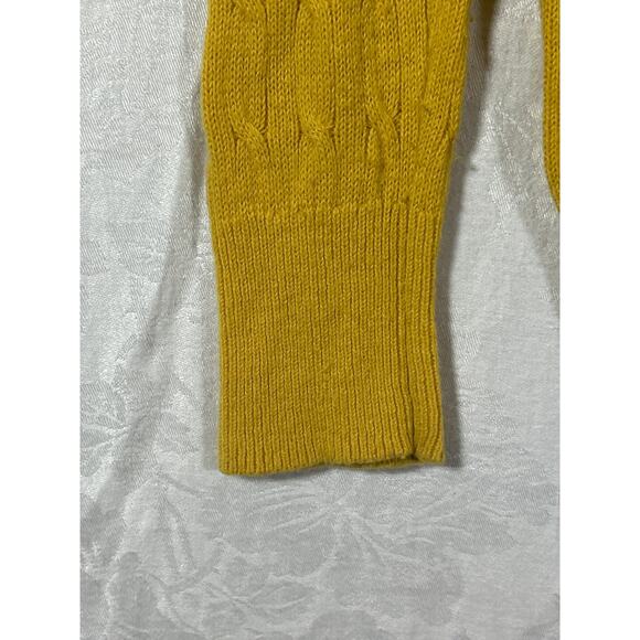 Talbots Sweater Large Mustard Yellow Cable Knit Lambswool Blend Button Detail - Picture 2 of 11